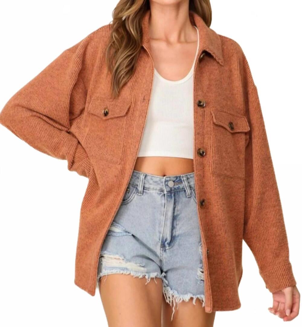 NEW TIMING cozy soft waffle oversized shacket in rust
